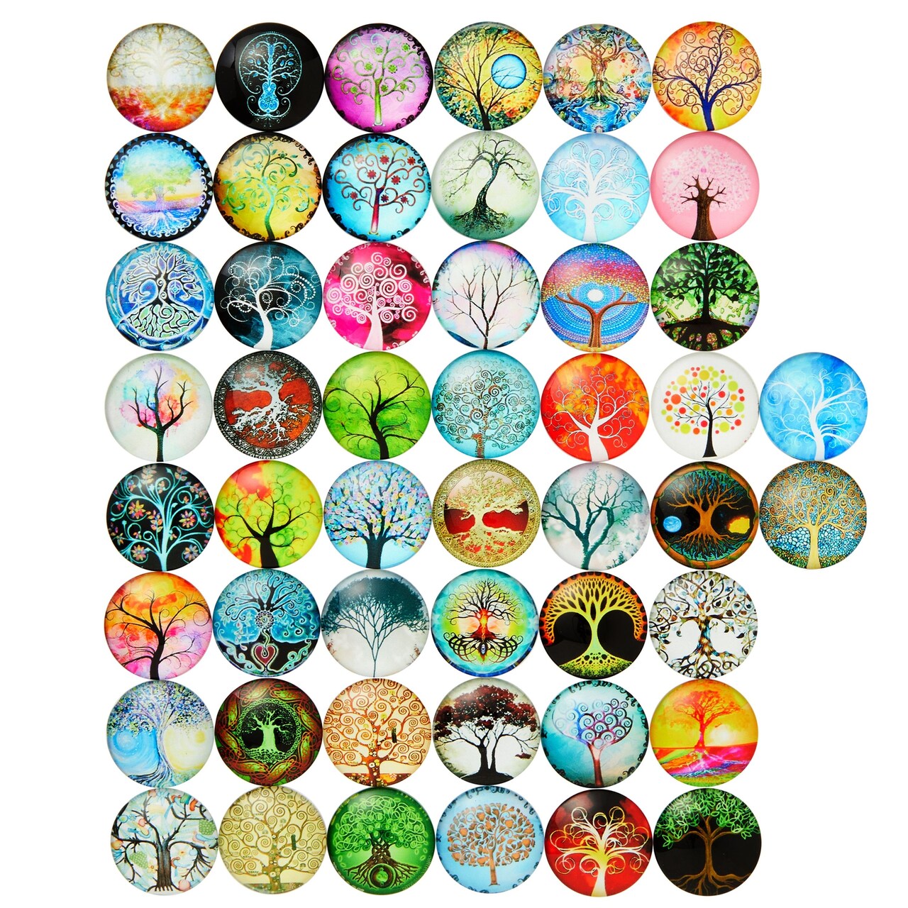 Glass Dome Cabochon, Tree of Life Mosaic Tiles for Jewelry Making (1 in, 50 Pack)